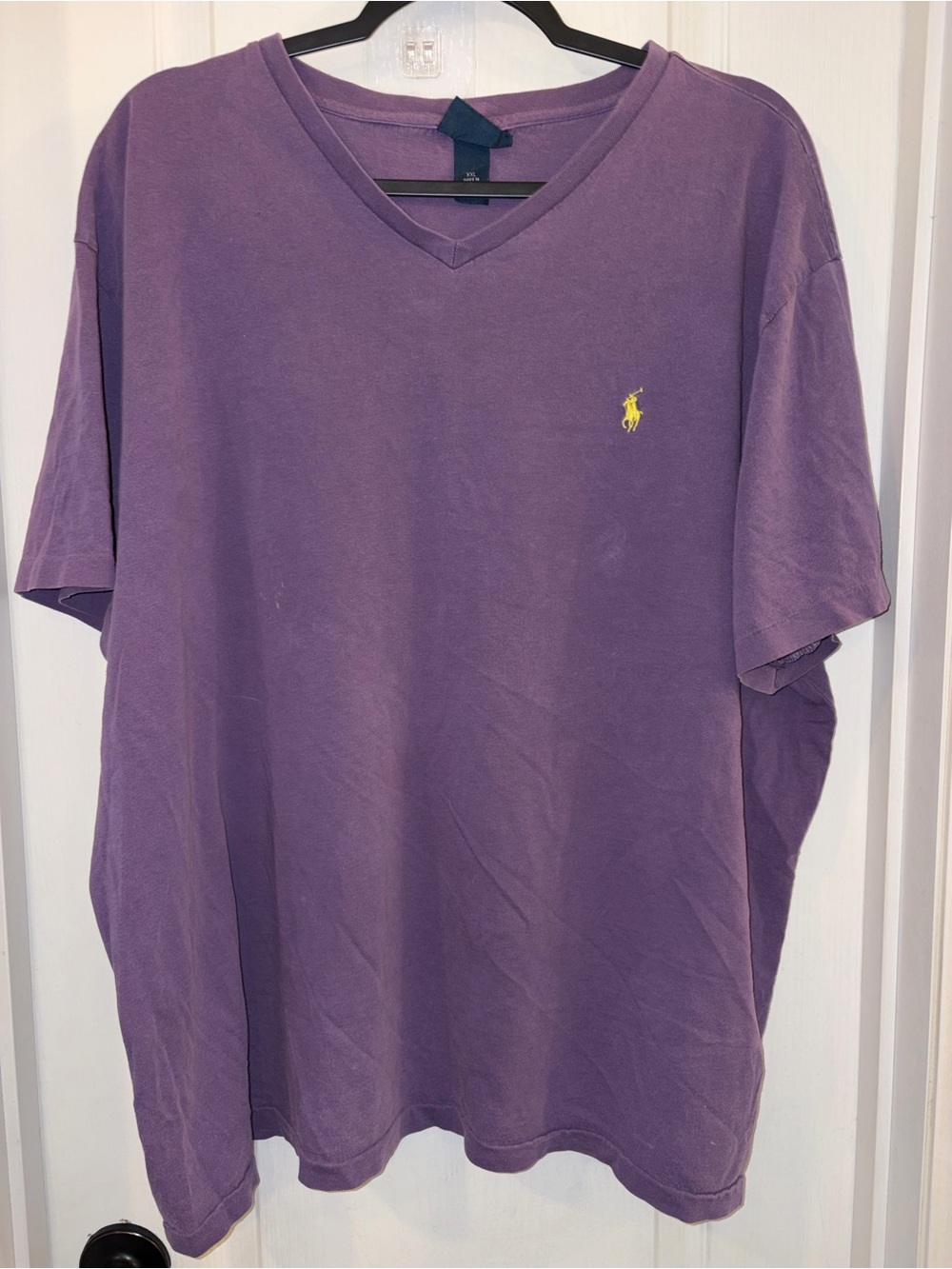 Polo by Ralph Lauren Men’s Purple V-Neck Tee with Yellow Pony Logo